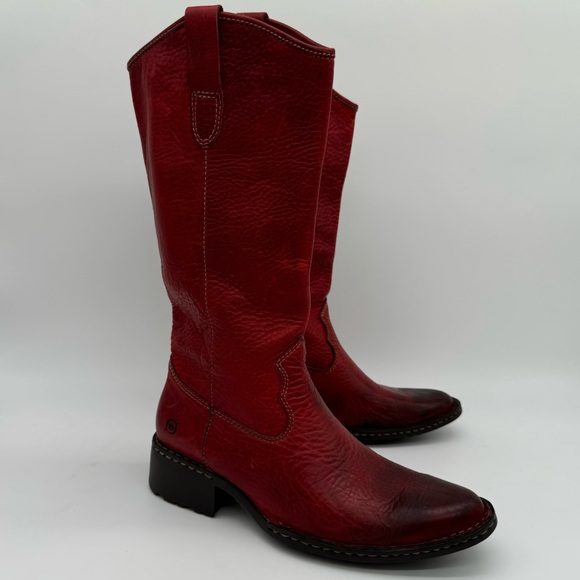 Born Shoes - Born Genuine Leather Red Western Tall Cowgirl Boots Size 7.5